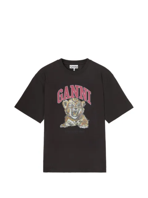 GANNI logo-print T-shirt Grey A1050248