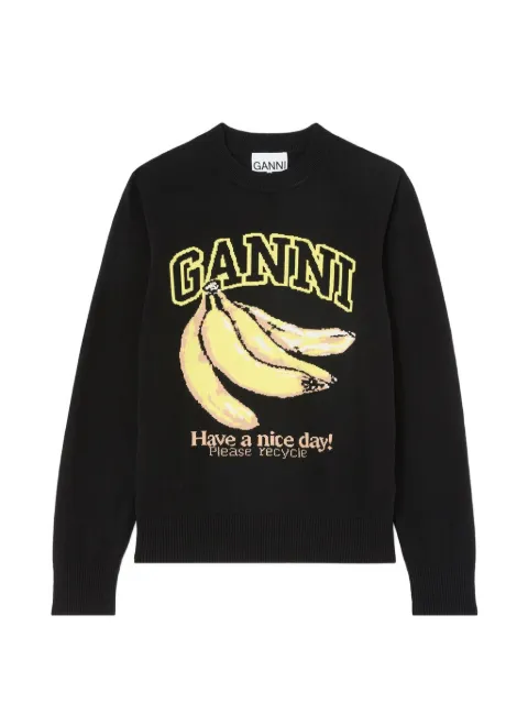 GANNI banana-motif intarsia-knit sweater Black A1150013