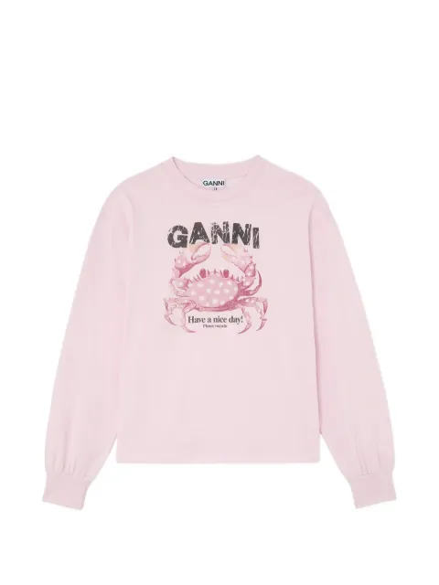 GANNI crab-print long-sleeve T-shirt Pink A1050242
