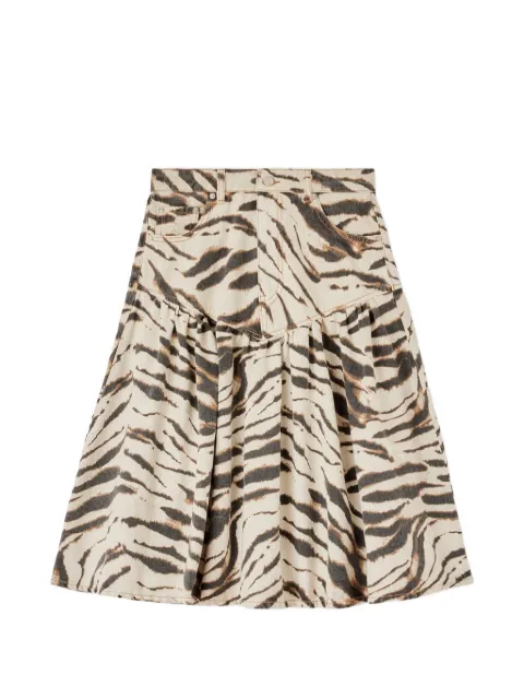 GANNI tiger-print midi denim skirt Neutrals A1090290