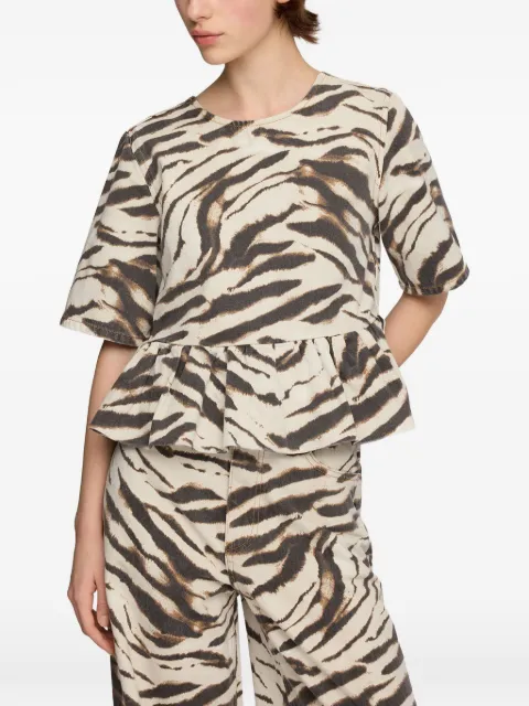 GANNI zebra-print peplum-hem blouse Neutrals A1040300