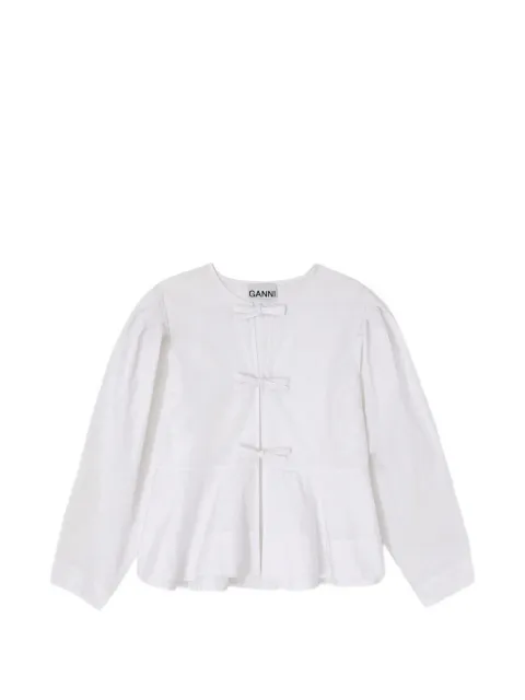 GANNI bow-detail peplum-hem blouse White A1040486