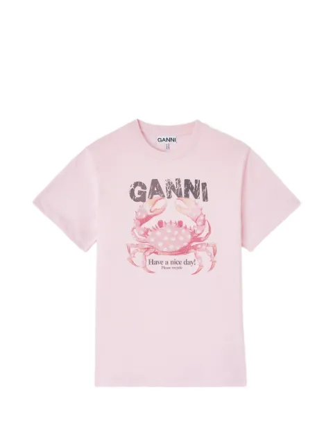 GANNI crab-print T-shirt Pink A1050197