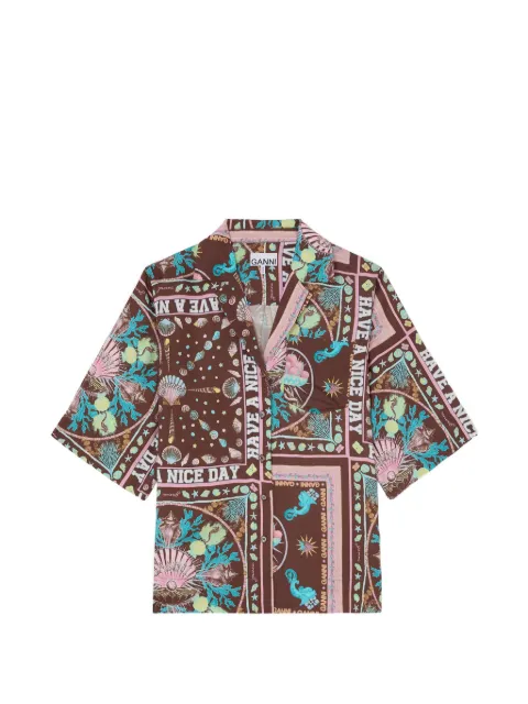 GANNI shirt in printed twill Brown A1040401
