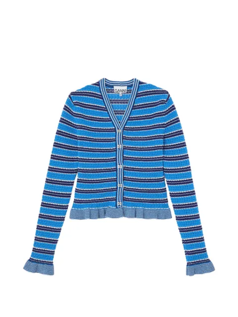 GANNI striped pointelle-knit cardigan Blue A1160003