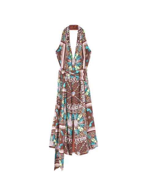 GANNI dress in printed twill Brown A1030638