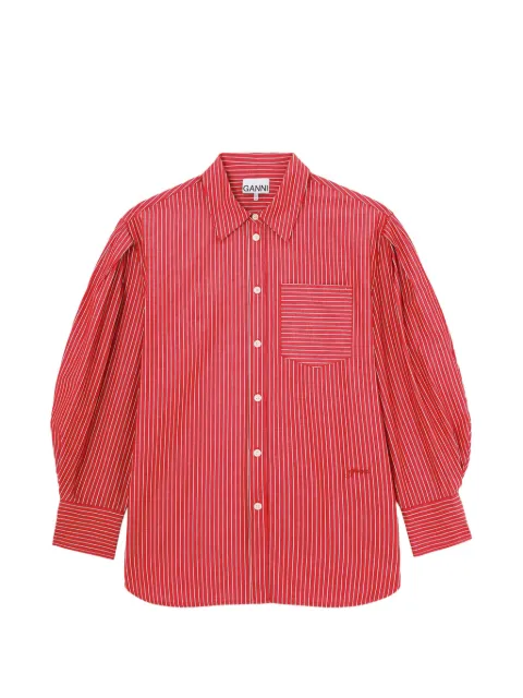 GANNI striped puff-sleeve shirt Red A1140006