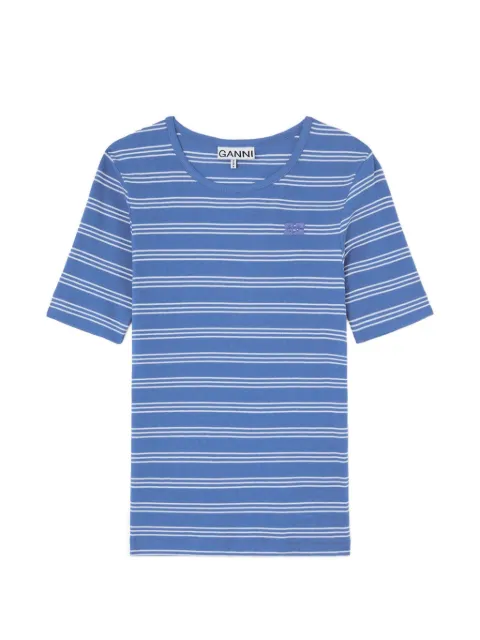 GANNI striped rib-knit T-shirt Blue A1050256