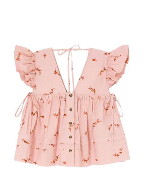 GANNI floral-print ruffled blouse Pink A1040426