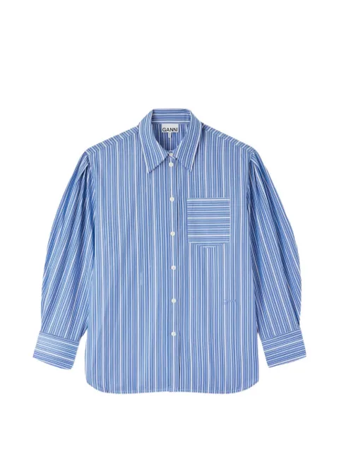 GANNI striped balloon-sleeve shirt Blue A1140007