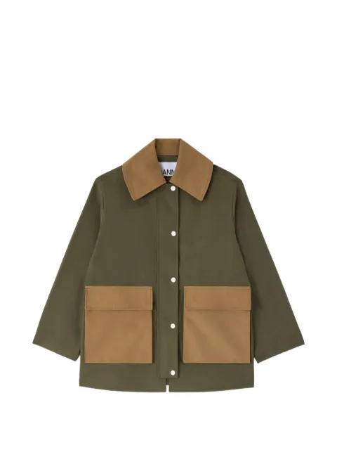 GANNI contrast-collar elbow-patch jacket Green A1130011
