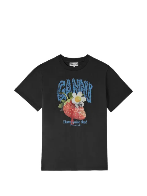 GANNI strawberry-print cotton T-shirt Black A1050257