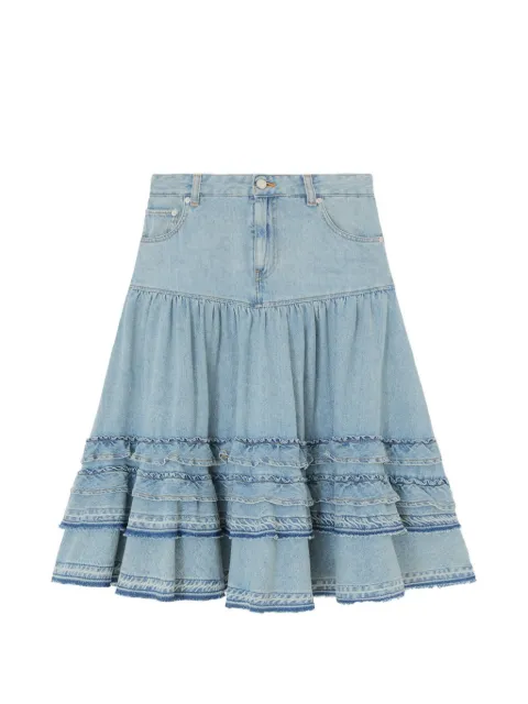 GANNI ruffled tiered-hem midi skirt Blue A1090230
