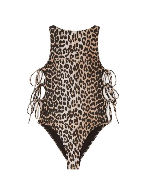 GANNI leopard-print side-tie swimsuit Neutrals A3020022