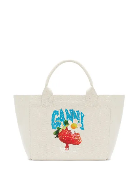 GANNI medium strawberry-print tote bag White C2080012