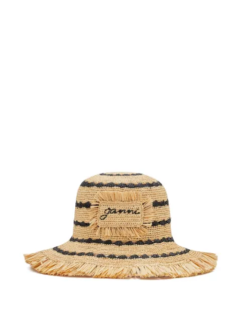 GANNI bucket hat in striped raffia Neutrals B3020217