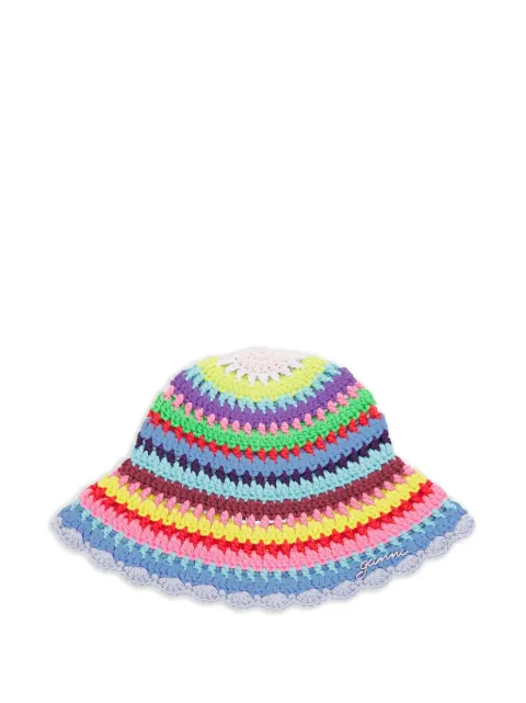 GANNI bucket hat in striped crochet Blue B3020209