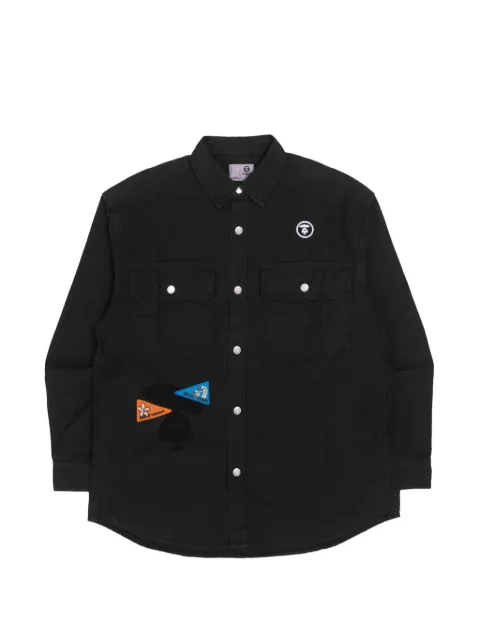 AAPE BY *A BATHING APE® Moonface embroidered graphic-patch shirt Black AAPSTM8440XXK