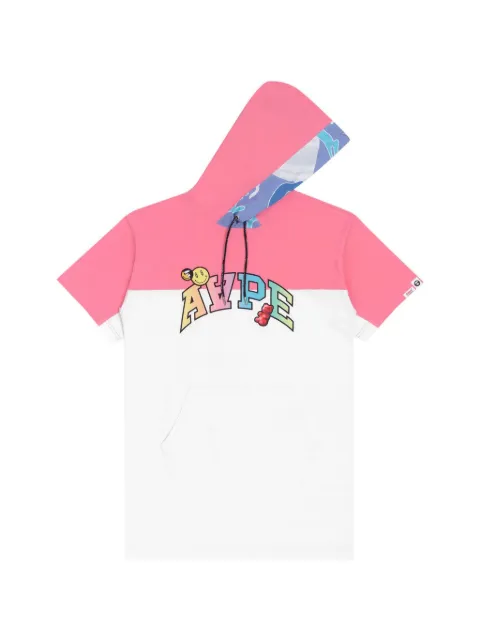 AAPE BY *A BATHING APE® Moonface colour-block short-sleeve hooded cotton mini dress White AAPDSW8410XXI