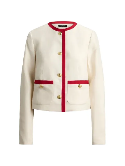 Lauren Ralph Lauren contrast-trim collarless blazer Neutrals 200P08848001