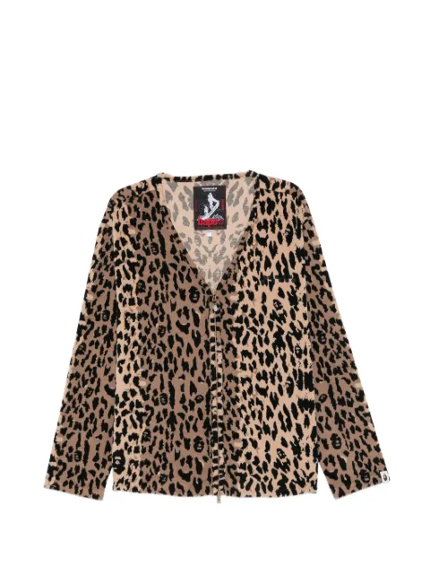 A BATHING APE® x Kazuki Kuraish leopard-pattern V-neck jacket Brown 001LJM331907C