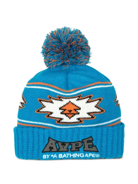 AAPE BY *A BATHING APE® Intarsia-knit pompom beanie hat Blue AAPHTM4967XXH