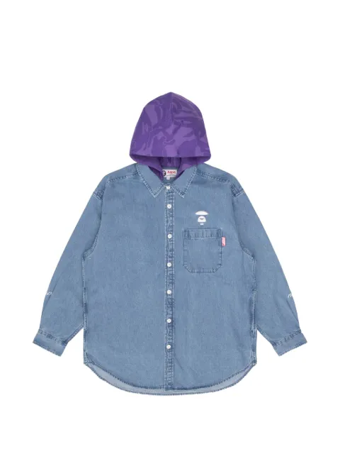 AAPE BY *A BATHING APE® Moonface embroidered hooded shirt Blue AAPSTW8417XAJ
