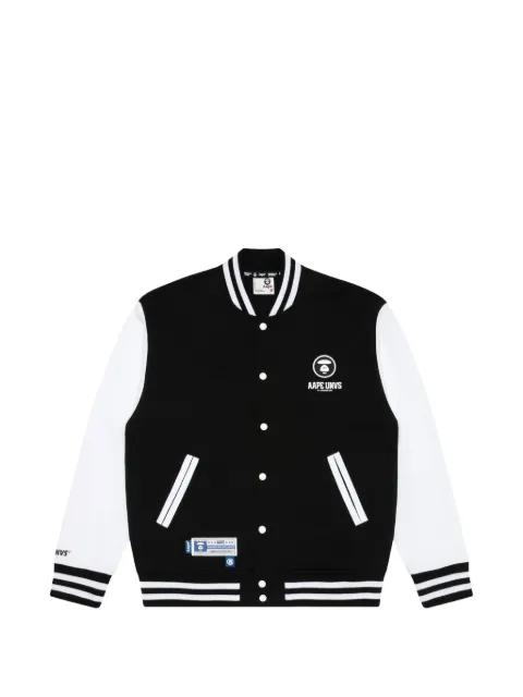 AAPE BY *A BATHING APE® Moonface patch baseball jacket Black AAPSWM3988XXK