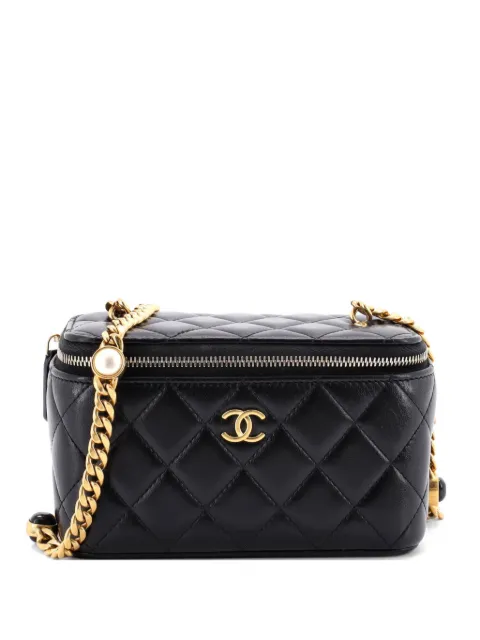 CHANEL Pre-Owned Classic Vanity Case with Resin Pearl Chain Quilted Lambskin Small clutch bag Black M9IBRLHDTQTBINL5