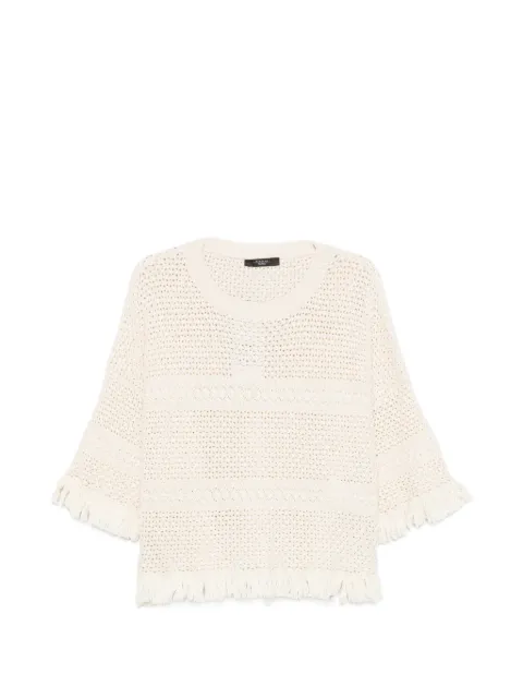 Weekend Max Mara Palato fringe-trimmed crochet-knit sweater Neutrals 2615361092600