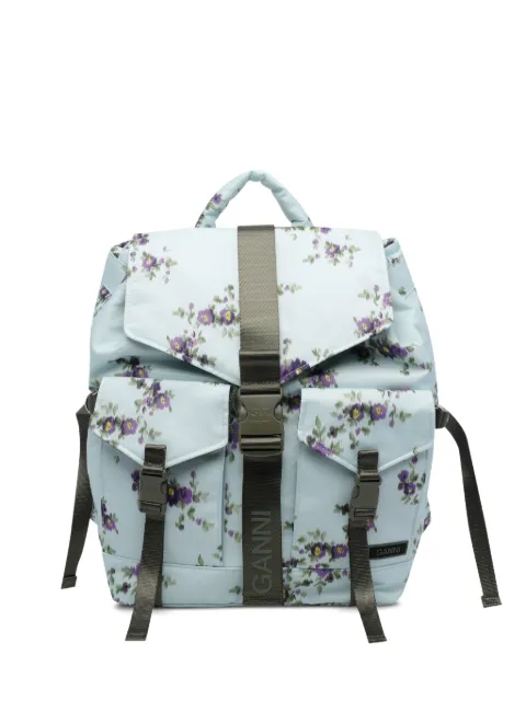 GANNI floral-print buckle-fastening backpack Blue B2010027
