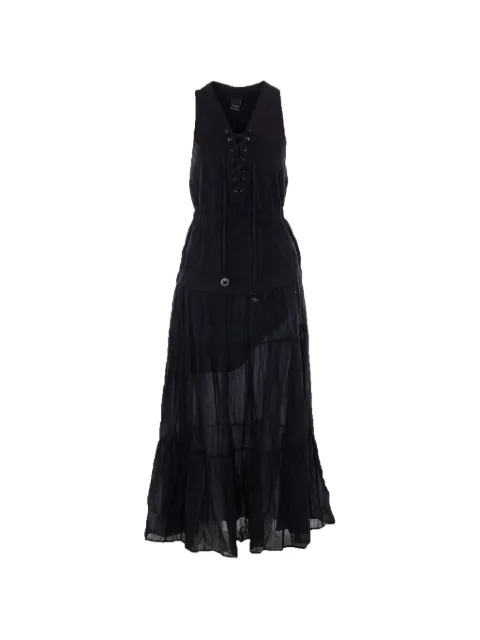 PINKO long cotton dress with flounce and ribbons Black 106822A3AX