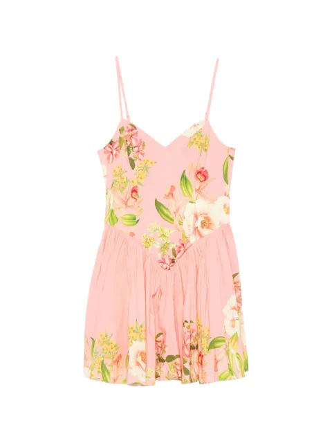 Hemant And Nandita Lena floral-print pleated mini dress Pink HNLENA6044