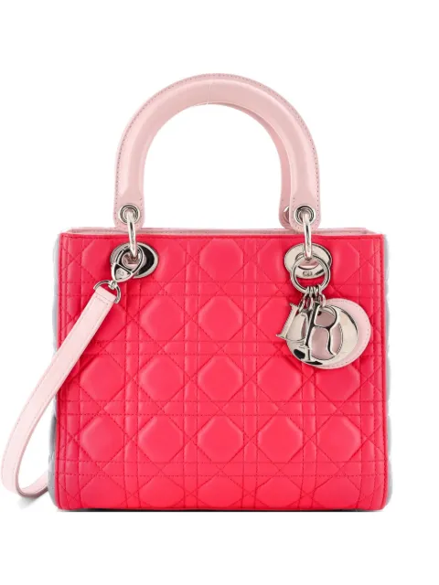 Christian Dior Pre-Owned Tricolor Lady Dior Bag Cannage Quilt Leather Medium satchel Grey 9PNP7S42OHS4ZE74