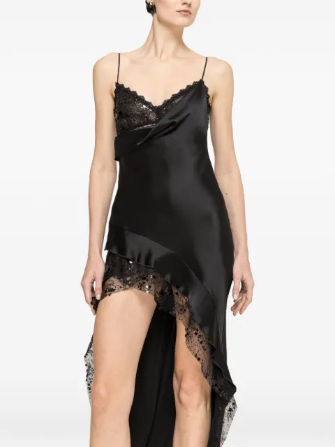 NISSA lace-trim sequin-embellished asymmetric dress Black RRS16676BLACK