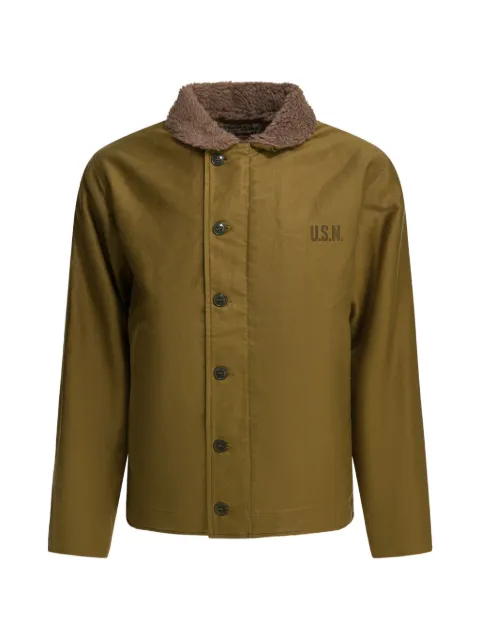 Buzz Ricksons N-1 shearling-collar button-up coat Green BR15345