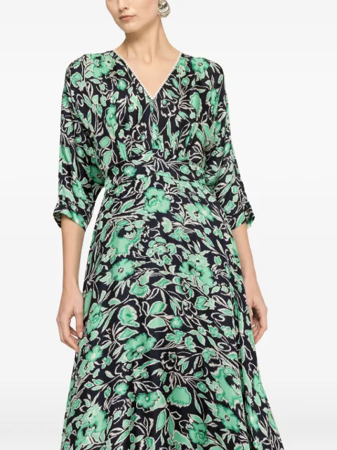 NISSA floral-print V-neck midi dress Blue RZ16609PRINTGREEN