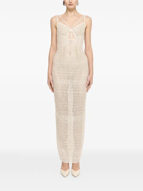 NISSA sequin-detail mesh maxi dress White RRS16706