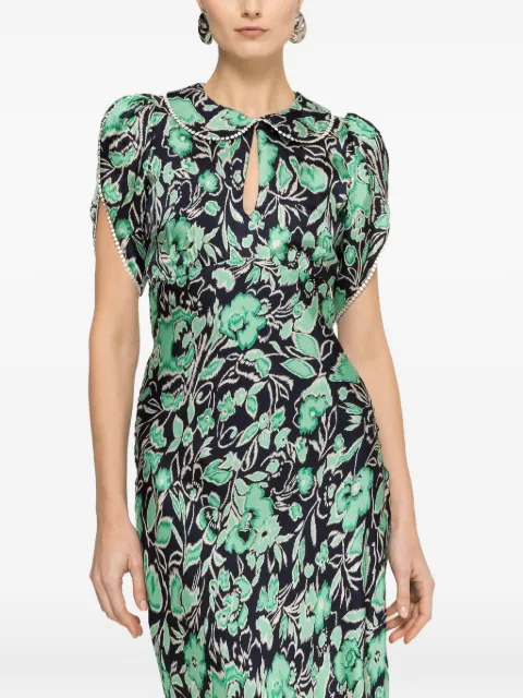 NISSA floral-print midi dress Blue RZ16614PRINTGREEN