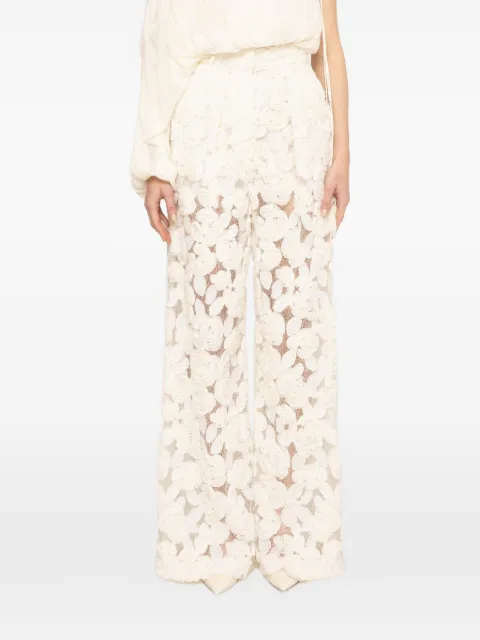 NISSA floral-embroidery wide-leg trousers Neutrals RP16553