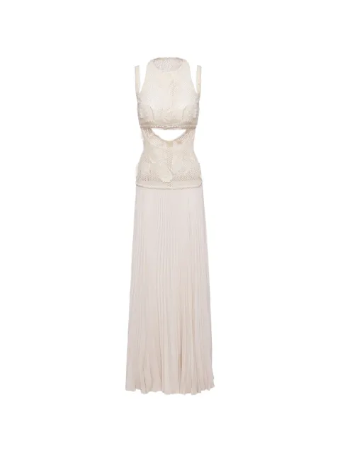 NISSA crochet-panel pleated maxi dress Neutrals RRS16602CREAM