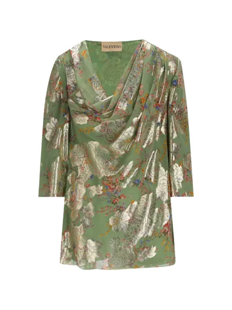 Valentino Garavani floral-brocade draped tunic top Green BAEBU5A72