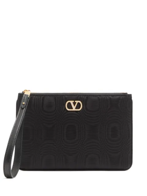 Valentino Garavani VLogo signature clutch in moiré fabric with jewel logo Black WP0BB0QNU