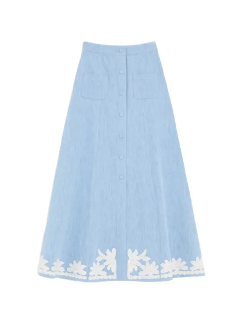 Valentino Garavani embroidered denim midi skirt Blue BDD21RA9B