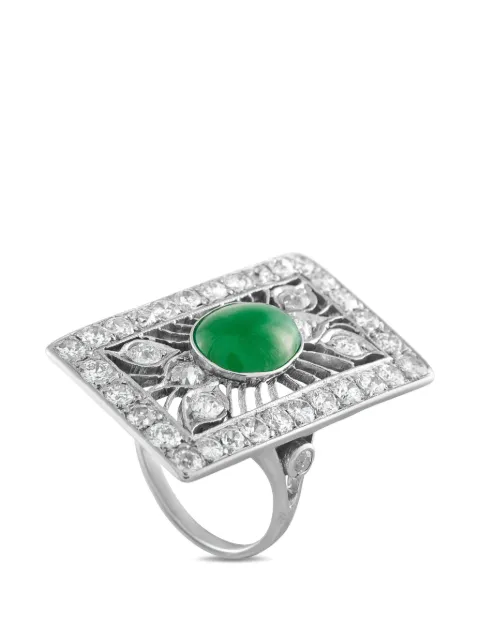 LB Exclusive Art Deco jade 4.0ct and diamond 2.65ct 18K gold ring Silver MF28022326