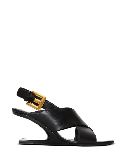 Balmain Anthem no wedge smooth leather sandals Black HN1UH283LECX