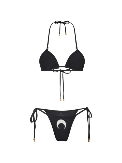 Marine Serre moon-print triangle bikini set Black WSW011ACJER0104BK99