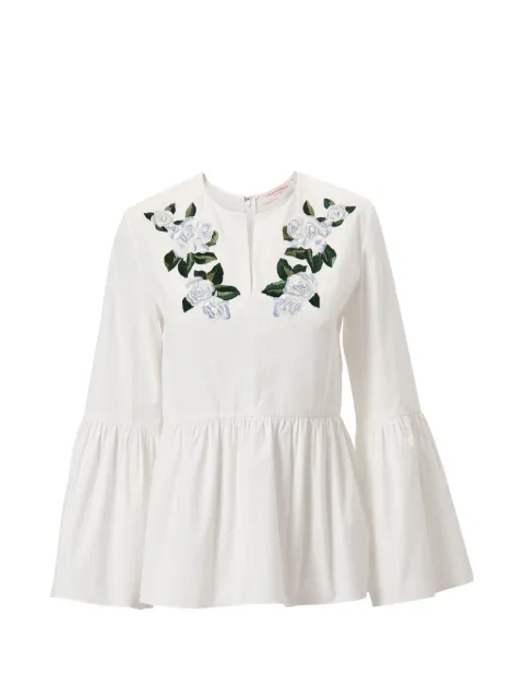 Carolina Herrera floral-embroidered bell sleeve top White E2611E203SCT