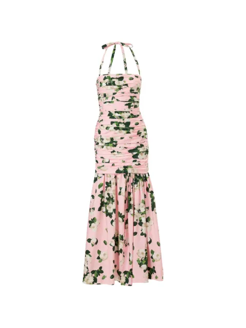 Carolina Herrera rose-print gathered midi dress Pink E2611N505PRS