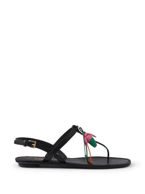 Prada antiqued leather thong sandals with floral ornament Black 1Y510OF005V69